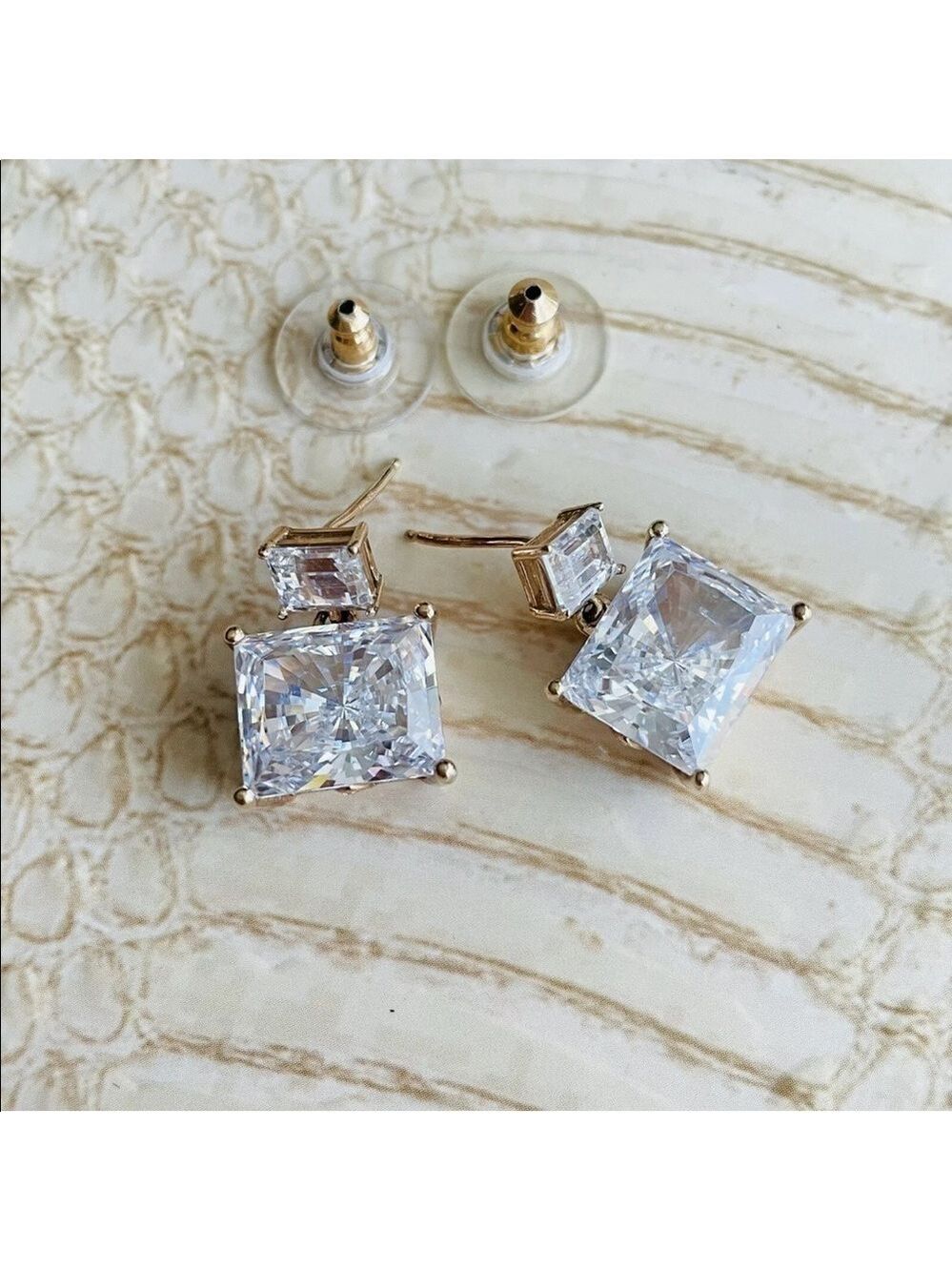 Radiant Cut Cubic Zirconia Rose Gold Vermeil Sterling Silver Ornate Earr… - Picture 7 of 11